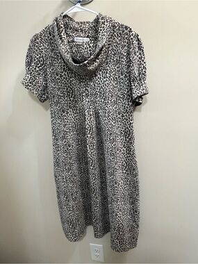 Christopher Banks Puff sleeve Cowl Neck Leopard-Print Midi/Knee Dress Size 14